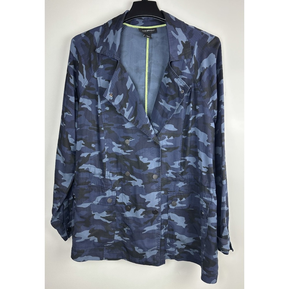 Lane Bryant Camo Anorak Jacket Blue Lyocell Military Grunge Plus Size 18/20 2X - Picture 2 of 8